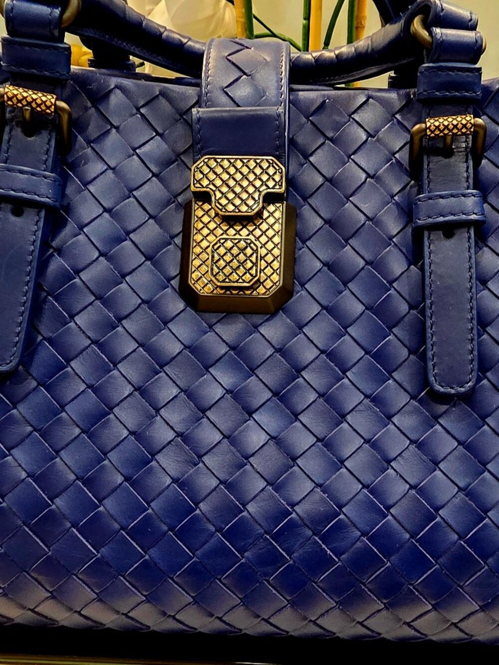 Bottega Veneta Periwinkle Intrecciato Satchel with Silver-Tone Hardware